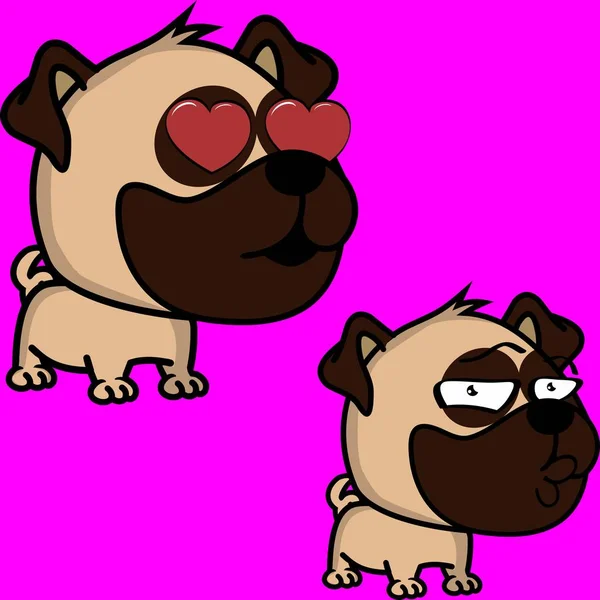 Schattig Big Hoofd Baby Pug Dog Expressies Collectie Instellen Vector — Stockvector