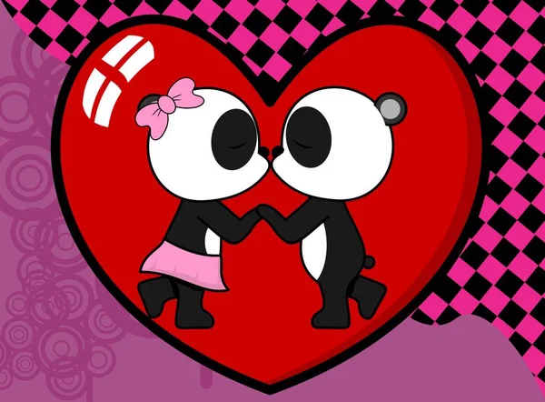 Bonito Lindo Panda Urso Menino Menina Beijar Desenhos Animados Valentine — Vetor de Stock