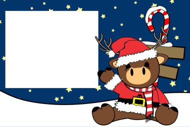 şirin bebek Ren geyiği xmas resim çerçeve arka plan kartı vektör formatında düzenlemek çok kolay karikatür 