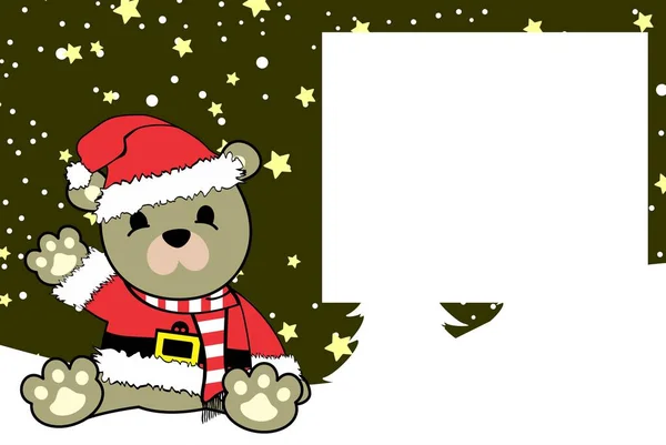 Niedliches Baby Teddybär Cartoon Weihnachten Bilderrahmen Hintergrundkarte Vektorformat Sehr Einfach — Stockvektor