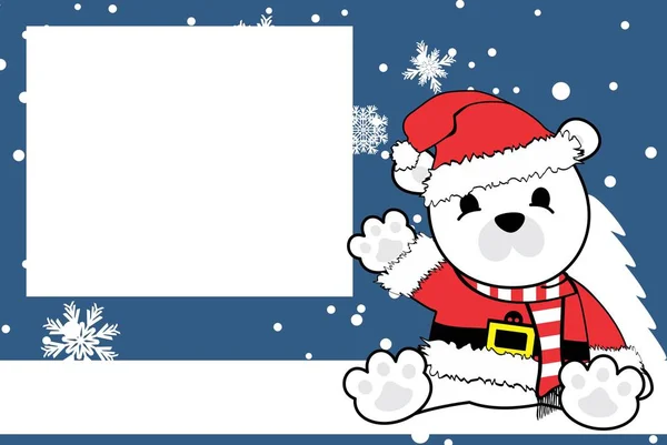 Cute Baby Polar Bear Cartoon Xmas Picture Frame Background Card — Stock Vector