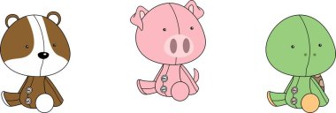 sevimli bebek peluş hayvanlar karikatür toplama vektör formatında ayarlanmış oturma