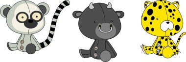 sevimli bebek peluş hayvanlar karikatür toplama vektör formatında ayarlanmış oturma