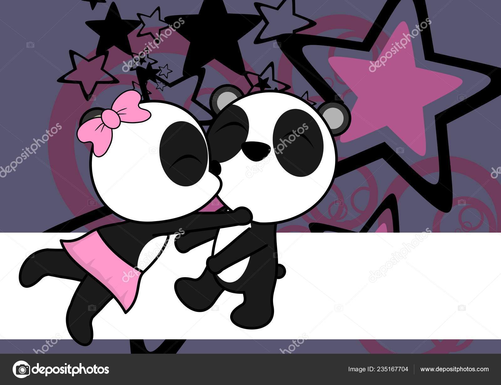 Kawaii Bonito Panda Urso Casal Desenho Animado Valentine Amor Fundo imagem  vetorial de hayashix23© 235167704