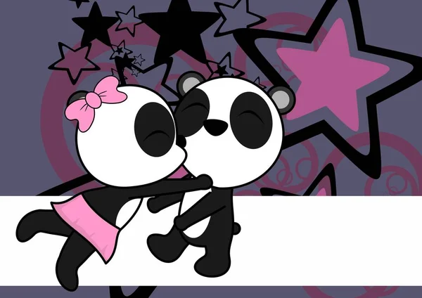 Kawaii Roztomilý Panda Bear Pár Kreslených Valentine Láska Pozadí Vektorovém — Stockový vektor