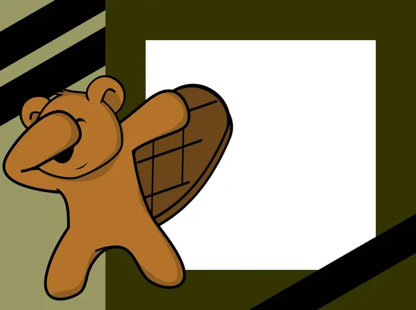 Dab Dabbing Pose Beaver Παιδικό Καρτούν Πλαίσιο Εικόνας Διανυσματική Μορφή — Διανυσματικό Αρχείο
