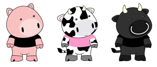 Cute Animals Kawaii Cartoon Standing Set Collection Vector Format — Stock Vector