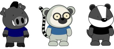 Şirin kawaii hayvan çizgi filmi vektör formatında duruyor.