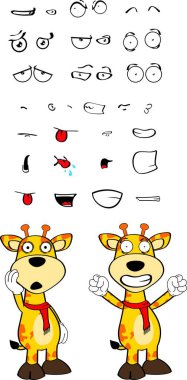 Şirin kawaii komik zürafa çizgi film ifadeleri koleksiyonu vektör biçiminde ayarlandı