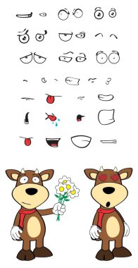 Komik kahverengi boğa ifadeleri koleksiyonu vektör biçiminde düzenlemek çok kolay