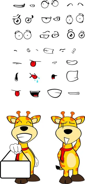 Niedliche Kawaii Lustige Giraffe Cartoon Ausdrücke Set Sammlung Vektorformat — Stockvektor