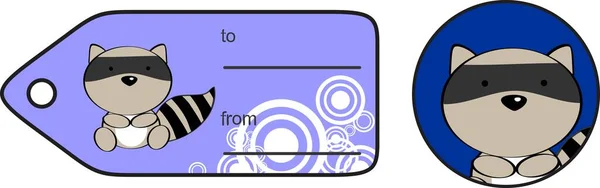 Cute Kawaii Little Baby Raccoon Gift Card Sticker Vector Format — стоковый вектор