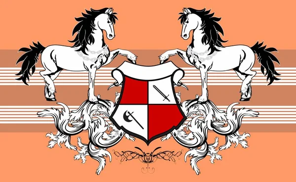 Heraldische Paard Wapen Kuif Tatoeage Behang Achtergrond Vector Formaat — Stockvector