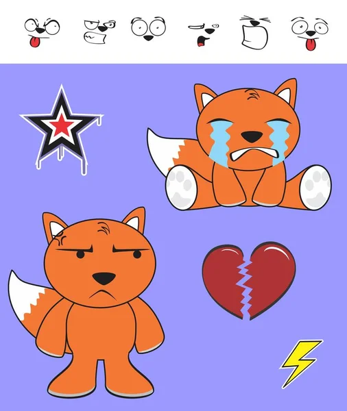 Cute Funny Fox Kid Cartoon Expressions Collection Set Vector Format — Stock Vector