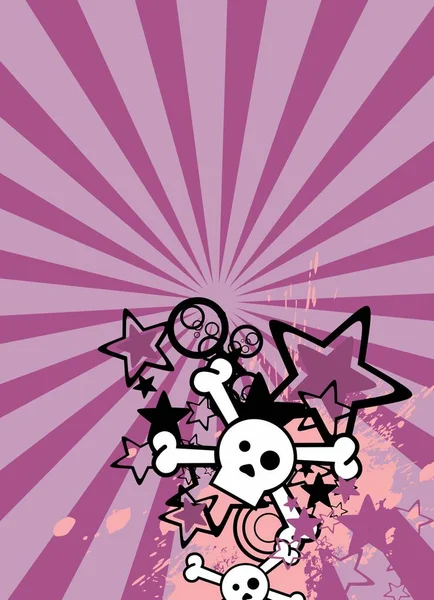 Emo Style Cartoon Skull Stars Cel Phone Wallpaper Background Vector — Stock Vector