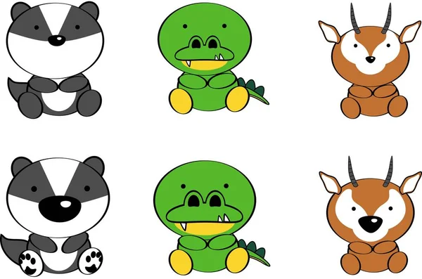 Cute Little Baby Animals Kawaii Cartoon Set Collection Vector Format — Stock Vector