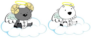 Şirin kawaii bebek hayvanlar melek melek çizgi film koleksiyonu vektör formatında