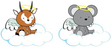 Şirin kawaii bebek hayvanlar melek melek çizgi film koleksiyonu vektör formatında