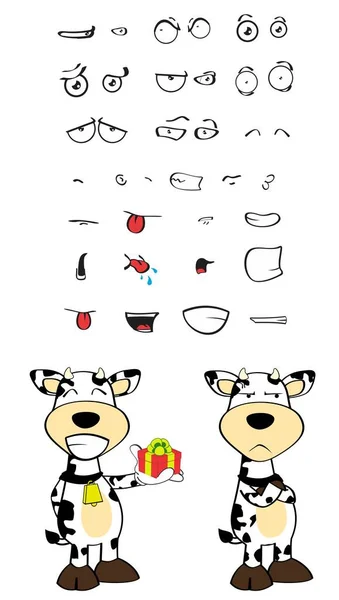 Drôle Mignon Vache Dessins Animés Expressions Set Collection Format Vectoriel — Image vectorielle
