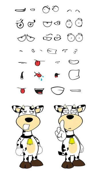 Drôle Mignon Vache Dessins Animés Expressions Set Collection Format Vectoriel — Image vectorielle