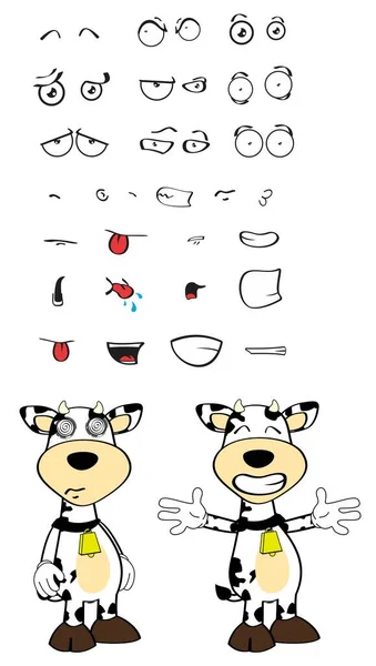 Drôle Mignon Vache Dessins Animés Expressions Set Collection Format Vectoriel — Image vectorielle