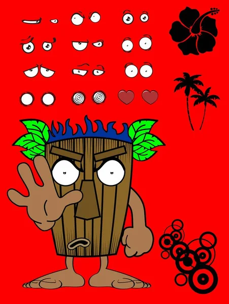 Tiki Hawaiian Mask Cartoon Expressions Collection Vector Format — Stockový vektor