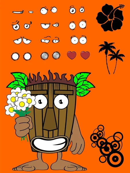 Coleção Expressões Cartoon Máscara Havaiana Tiki Formato Vetorial — Vetor de Stock