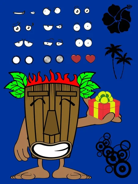 Tiki Hawaiian Mask Cartoon Expressions Collection Vector Format — Stockový vektor