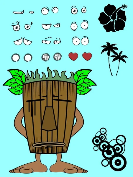Tiki Hawaiian Mask Cartoon Expressions Collection Vector Format — Stockový vektor