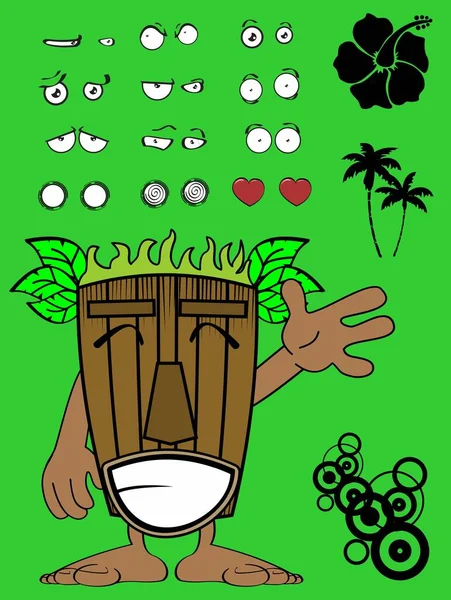 Tiki Hawaiian Mask Cartoon Expressions Collection Vector Format — Stockový vektor