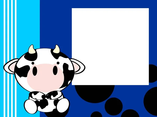ベクトル形式で赤ちゃんかわいい牛のおもちゃ漫画の画像フレームの背景 — ストックベクタ