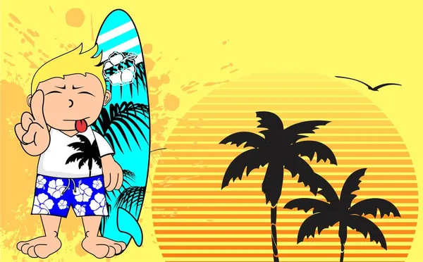 Surfer Enfant Fond Expression Dessin Animé Format Vectoriel — Image vectorielle