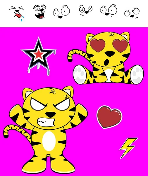 Pequena Coleção Expressões Desenhos Animados Tigre Kawaii Formato Vetorial — Vetor de Stock