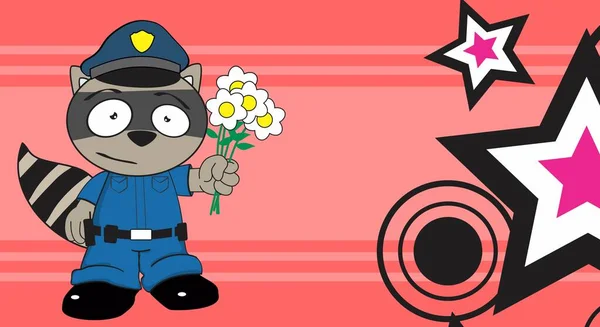 Engraçado Guaxinim Policial Cartoon Fundo Formato Vetorial —  Vetores de Stock