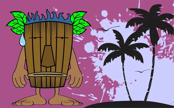 Tiki Máscara Dibujos Animados Hawaiano Fondo Verano Formato Vectorial — Vector de stock
