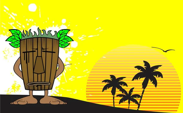 Tiki Maske Karikatur Hawaiianischen Sommer Hintergrund Vektorformat — Stockvektor