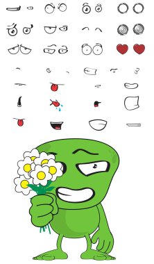 komik yeşil canavar uzaylı çizgi film ifadeleri koleksiyonu vektör biçiminde ayarlandı