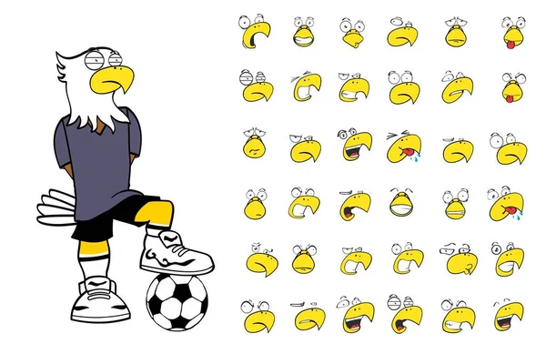 Desportivo Futebol Jovem Águia Criança Desenhos Animados Expressões Coleção — Vetor de Stock