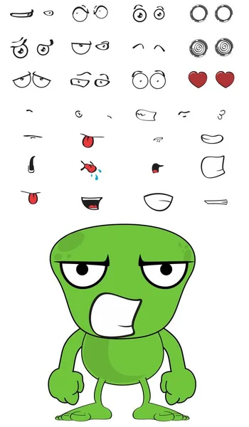 Colección Expresiones Dibujos Animados Alienígenas Monstruo Verde Divertido Conjunto Formato — Vector de stock