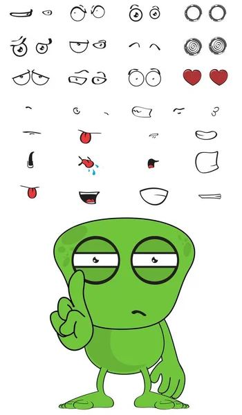 Lustige Grüne Monster Alien Cartoon Ausdrücke Sammlung Vektorformat Eingestellt — Stockvektor