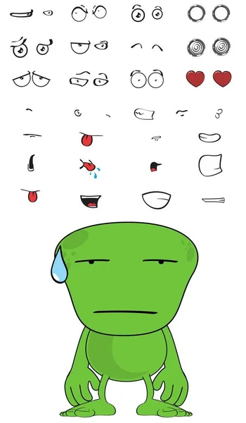 Colección Expresiones Dibujos Animados Alienígenas Monstruo Verde Divertido Conjunto Formato — Vector de stock