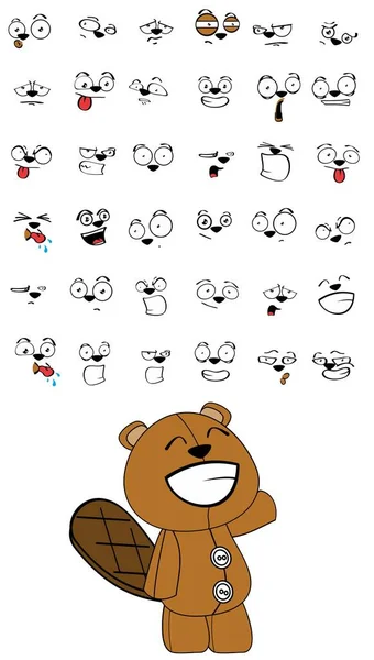 Funny Plush Beaver Toy Cartoon Expressions Set Collection Vector Format — Stock Vector