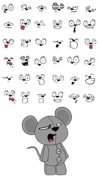Смешная Плюшевая Мышь Игрушка Мультфильм Выражения Набор Коллекции Векторном Формате — стоковый вектор