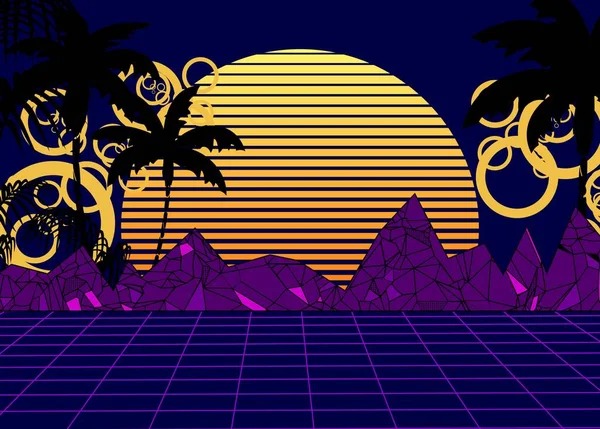 80S Verão Retro Neon Fundo Cartaz Ilustração — Vetor de Stock