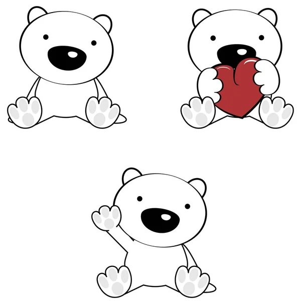 Симпатичный Маленький Белый Медведь Мультфильм Сидящий Набор Векторном Формате — стоковый вектор