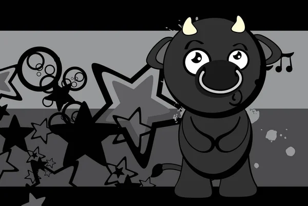 Funny Little Kawaii Black Bull Cartoon Background Vector Format — Stock Vector