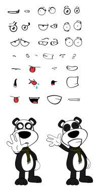 komik genç panda çizgi film ifadeleri koleksiyonu vektör biçiminde ayarlandı