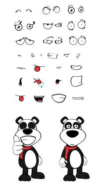 komik genç panda çizgi film ifadeleri koleksiyonu vektör biçiminde ayarlandı