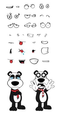 komik genç panda çizgi film ifadeleri koleksiyonu vektör biçiminde ayarlandı