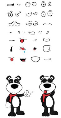 komik genç panda çizgi film ifadeleri koleksiyonu vektör biçiminde ayarlandı